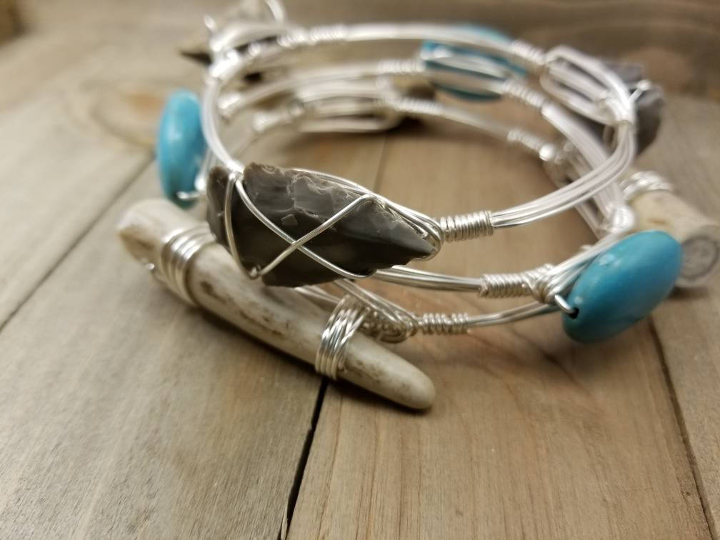 Arrowhead bangle and turquoise bracelet set