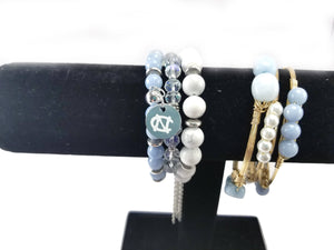 UNC game day bracelets set of 3 bangles, University of North Carolina bracelets, tar heels jewelry, Carolina blue jewelry, UNC bracelets