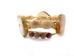 Agate slice bangle, rhodonite bracelet, and pearl luster bead bangle set