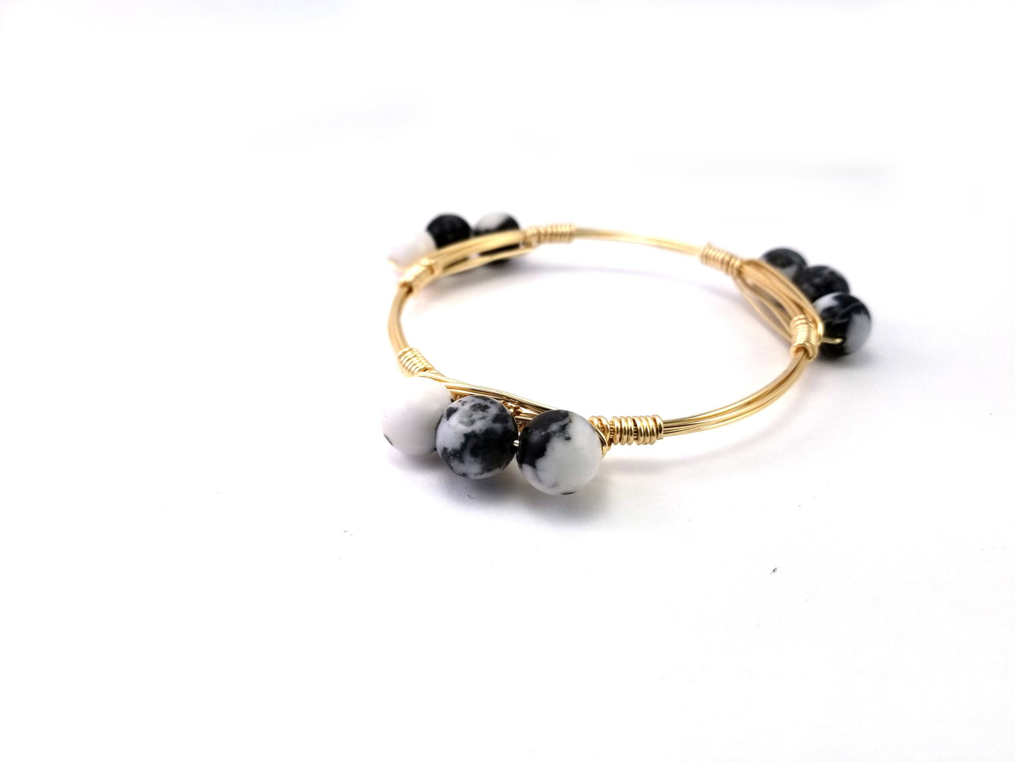 Zebra jasper bangle-black crystal bracelet-black agate bangle set