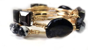 Zebra jasper bangle-black crystal bracelet-black agate bangle set