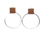 Brushed gold or silver hoop earrings with leather accents--3 sizes